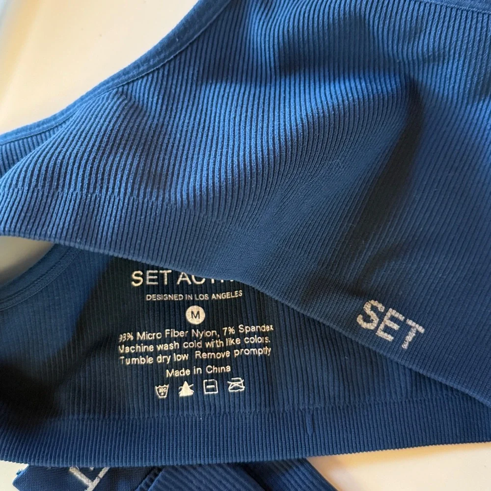 SET Active Navy Ribbed Seamless Leggings & Sports Bra Set - Picture 4 of 8